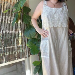 Vintage 1980s Magnet Art Lynn Yang 100% tan camel linen maxi dress